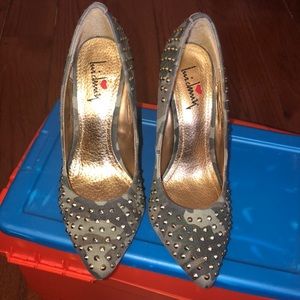 Green-Camouflage Gold-Spiked Heel’s Size 9